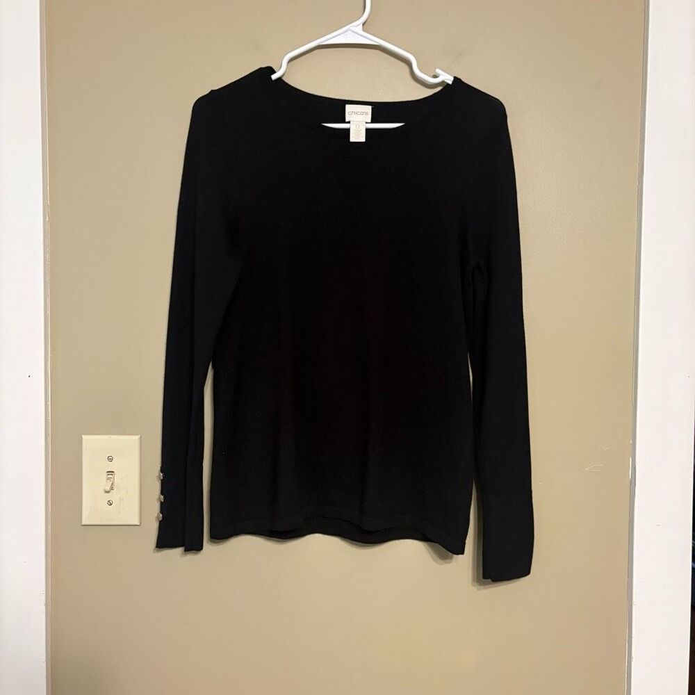 Chico’s Black Lightweight Long Sleeve Rayon Blend Sweater Buttons Size 0/Small/4